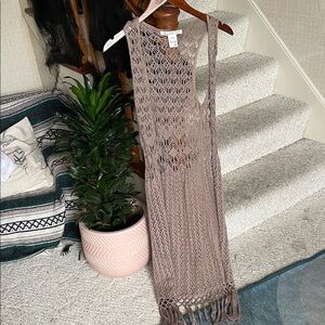 American Rag Earthy Brown Bohemian Crochet Knit Maxi Vest Duster